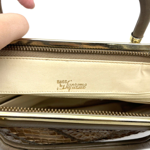 Vintage 70s Bags by Supreme Beige Leather & Python Skin Top Handle Shoulder Bag - Picture 11 of 16